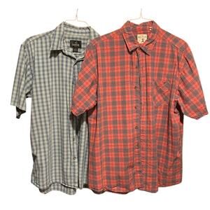 Red Head Brand lot 2 Mens Short Sleeve Front Button XL Shirts Red Blue Plaid